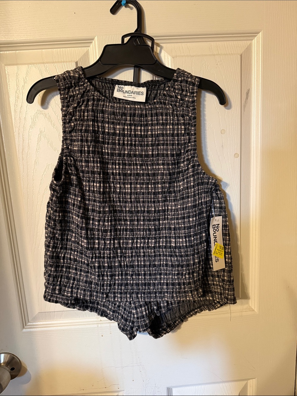 No Boundaries Black and White Smocked Tank Romper
